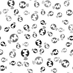 Black Global technology or social network icon isolated seamless pattern on white background. Vector