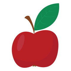 Red apple in cartoon style. Vector illustration isolated on white background.