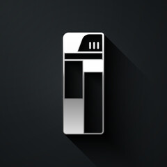 Silver Lighter icon isolated on black background. Long shadow style. Vector
