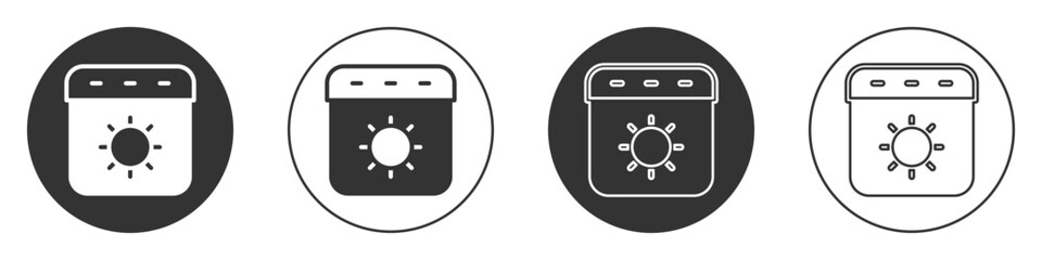 Black Calendar summer icon isolated on white background. Event reminder symbol. Circle button. Vector