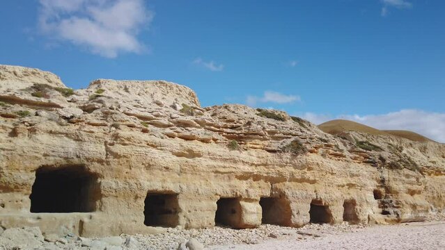 Port Willunga historic beach caves carved out by fisherman to store boats and nets,  Fleurieu Peninsula, South Australia,Australia