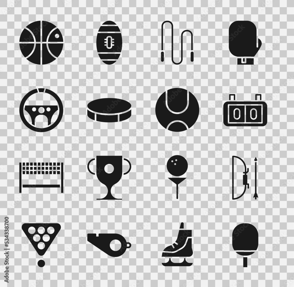 Sticker set racket for playing table tennis, bow and arrow quiver, sport mechanical scoreboard, jump rope, h