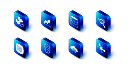 Set Financial growth, Server, Search data analysis, Mind map infographic, Cloud download and upload, Binary code and icon. Vector