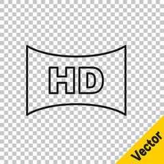 Black line Hd movie, tape, frame icon isolated on transparent background. Vector