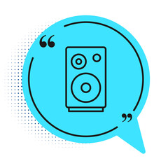Black line Stereo speaker icon isolated on white background. Sound system speakers. Music icon. Musical column speaker bass equipment. Blue speech bubble symbol. Vector