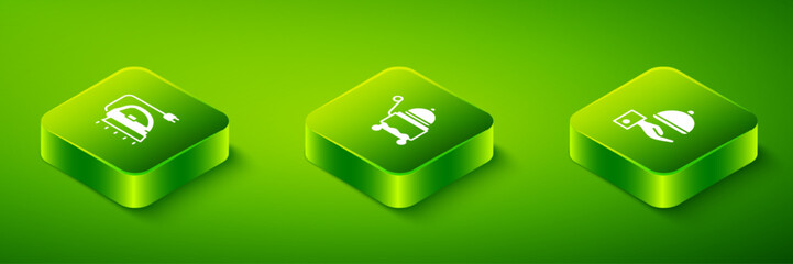 Set Isometric Covered with tray, and Electric iron icon. Vector