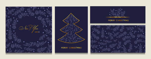 Obraz na płótnie Canvas Winter holiday card vector background, Merry Christmas party frame set, party border floral ornament Christmas design