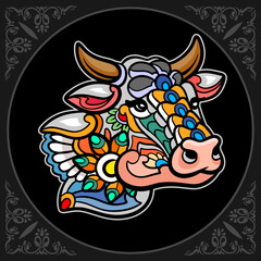 Colorful Cow mandala arts isolated on black background