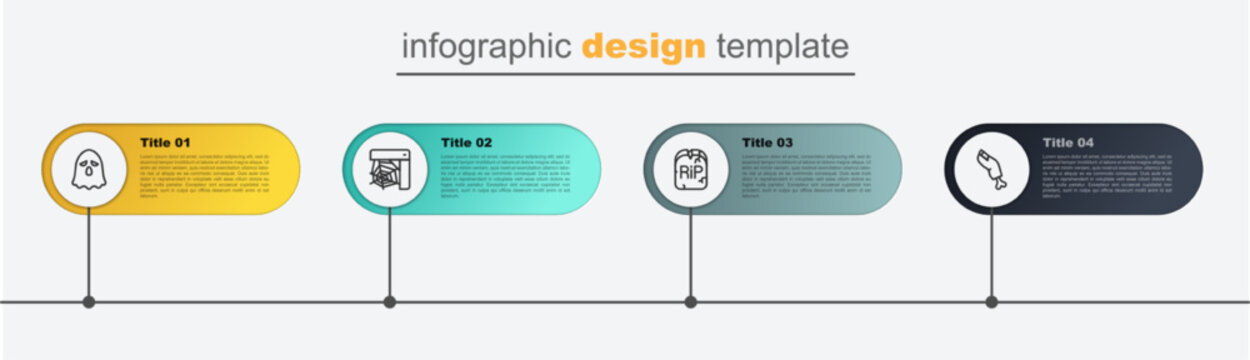 Set Line Zombie Finger, Tombstone With RIP Written, Spider Web And Ghost. Business Infographic Template. Vector