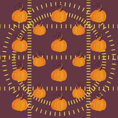 Seamless pattern with pumpkins, circles and lines
