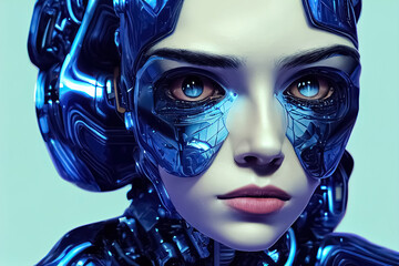 AI or artificial intelligence in humanoid head. Technology future concept. Digital 3D illustration.
