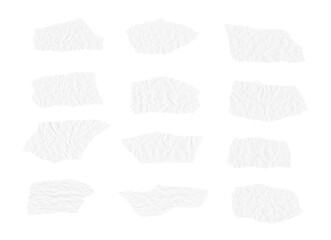 Ripped paper strips. Realistic crumpled paper scraps with torn edges. Removed background. PNG file