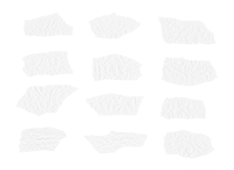 Ripped paper strips. Realistic crumpled paper scraps with torn edges. Removed background. PNG file