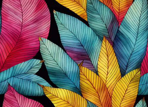 A beautiful, repeatable pattern of colourful leaves, luxury feeling