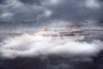 USA, Arizona, Grand Canyon National Park. Winter snowstorm over canyon.