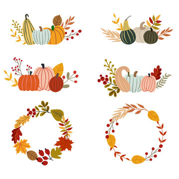 Collection of vector autumn compositions. Autumn elements for your design.