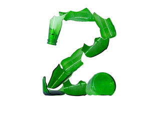 The number 2 is made from a broken bottle