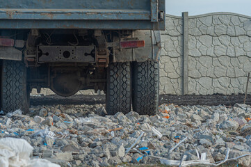 Fototapeta premium House debris at a construction site. Concrete and brick debris.