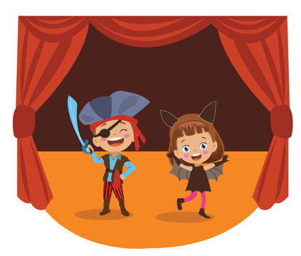 pirate and bat girl cute kids staging theater