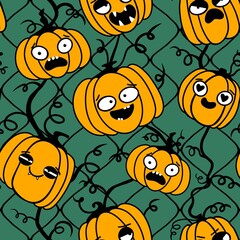Obraz na płótnie Canvas Halloween seamless pumpkins pattern for fabrics and wrapping paper and clothes print