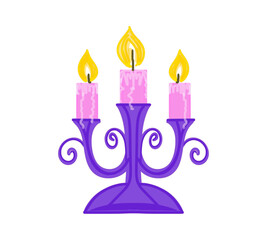 Candles in a decorative candlestick, color drawing, on a transparent background, holiday decor, decoration and print
