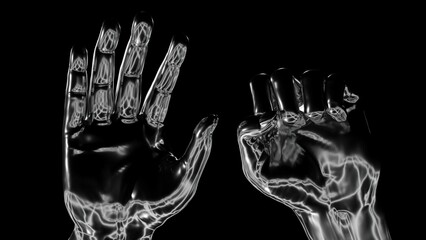 Naklejka premium Five Fingers 3D-Illustration: Two metallic hands count to ten: showing five fingers. Can be used as a futuristic illustration