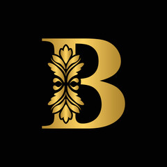 Gold letter B Vintage golden flower ornament initial letters. Alphabet. Logo vector