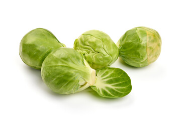 Fresh green Brussels sprouts, isolated on white background. High resolution image.