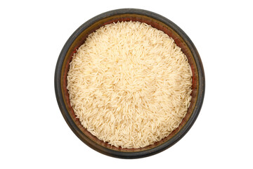 Long grain rice, isolated on white background.