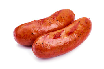 Grilled sausages, isolated on white background.