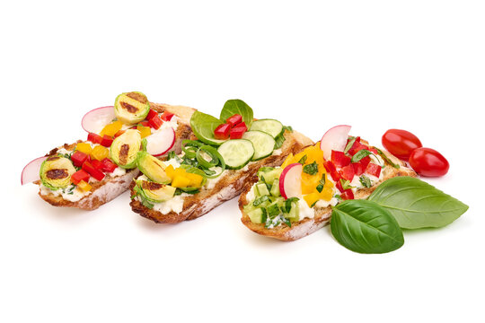 Traditional Bruschetta, isolated on white background. High resolution image.