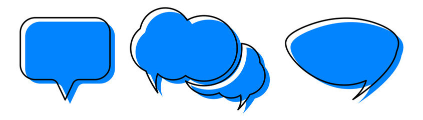 Set of blue Chat Message Bubbles Vector Icon. Communication icons. Talk bubble, dialog. Web icon set.