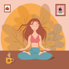 Beautiful girl during the meditation at home