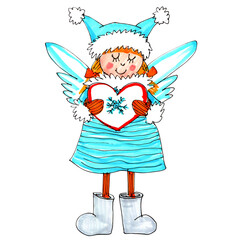Hand drawn sketch markers illustration of christmas fairy.