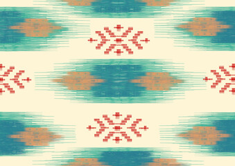 Ethnic abstract ikat art, seamless Pattern, design elements, wallpaper, clothing, wrapping, fabric, cover, textile, folk embroidery, Mexican style, ornament print, motif © Aime