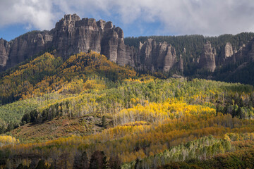 USA, Colorado, Uncompahgre National Forest. Mountain and forest in autumn.