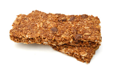 Honey bars with peanuts on white background