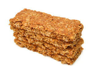 Honey bars with peanuts on white background