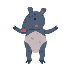 Cute Tapir Animal with Proboscis Standing and Smiling Vector Illustration