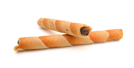Waffle rolls isolated on white background