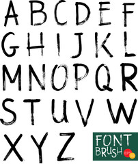 Hand drawn font made by dry brush strokes. Grunge style modern alphabet.  Vector illustration.