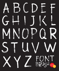 Hand drawn font made by dry brush strokes. Grunge style modern alphabet.  Vector illustration.