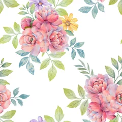 Fotobehang Watercolor flowers, seamless pattern for design on white background isolate. © Sergei