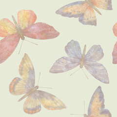 Seamless pattern for design. Colorful watercolor butterflies, abstract background.