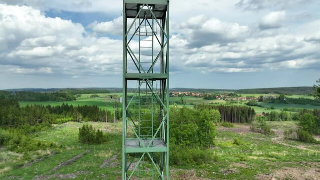 Station science meteorology tower atmospheric research drone aerial weather, measuring ozone O3, carbon methane CH4, carbon dioxide CO2, nitrogen oxygen 02, mountain spruce Rajec, bark beetle