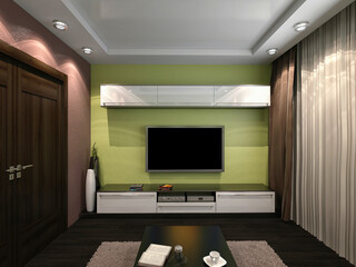 Interior illustration to showcase a guest bedroom design with a modern theme. 3D render of a guest bedroom with furniture, illustration and interior design.