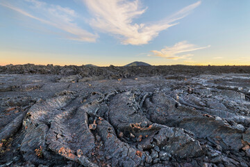 Twilight alpenglow over Blue Dragon Lava Flow, Craters of the Moon National Monument