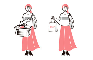  買い物をする女性セット
