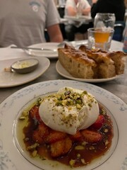 Burrata with strawberries
