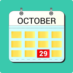 calendar vector drawing, date October 29 on the page